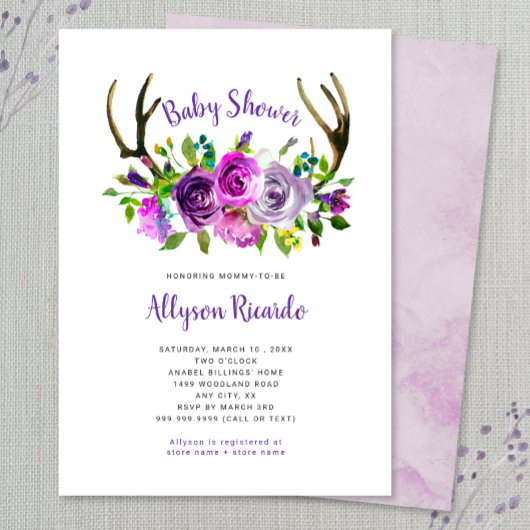 Invitation Baby shower de Boho Floral Violet