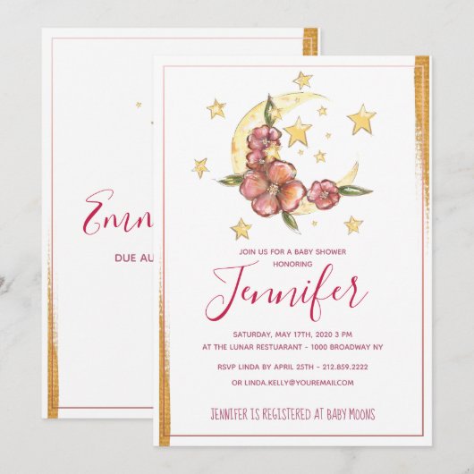 Invitation Baby shower de Boho Moon (Devant / Derrière)