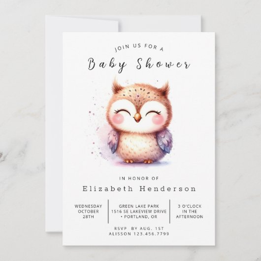 Invitation Baby shower de Boho Wild Owl (Devant)