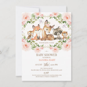 Invitation Baby shower de bois à cadre fleuri pour filles