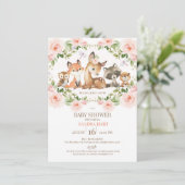 Invitation Baby shower de bois à cadre fleuri pour filles (Debout devant)