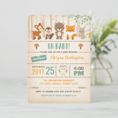 Invitation Baby shower de bois Animaux forestiers (Debout devant)