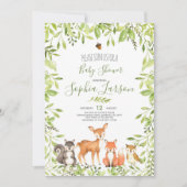 Invitation Baby shower de bois Animaux forestiers (Devant)
