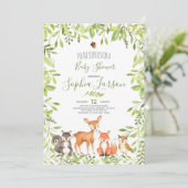 Invitation Baby shower de bois Animaux forestiers (Debout devant)