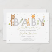 Invitation Baby shower de bois Animaux forestiers (Devant)