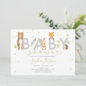 Invitation Baby shower de bois Animaux forestiers (Debout devant)