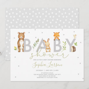 Invitation Baby shower de bois Animaux forestiers