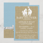 Invitation Baby shower de bois bleu cerfs et burlap (Devant / Derrière)