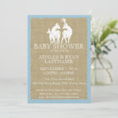 Invitation Baby shower de bois bleu cerfs et burlap (Debout devant)