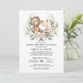 Invitation Baby shower De Bois Cute Par Mail Greenery Gold (Debout devant)