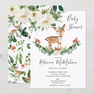 Invitation Baby shower de bois de la faune de cerf blanc ivoi