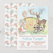 Invitation Baby shower de bois de la forêt de filles (Devant / Derrière)