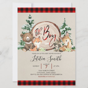 Invitation Baby shower de bois d'hiver Red Plaid