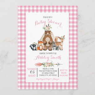 Invitation baby shower de bois, fille rose