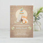 Invitation baby shower de bois Fox Teepee pow wow (Debout devant)