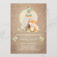 Invitation baby shower de bois Fox Teepee pow wow