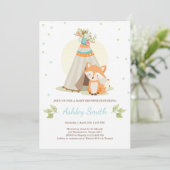 Invitation baby shower de bois Fox Teepee pow wow (Debout devant)