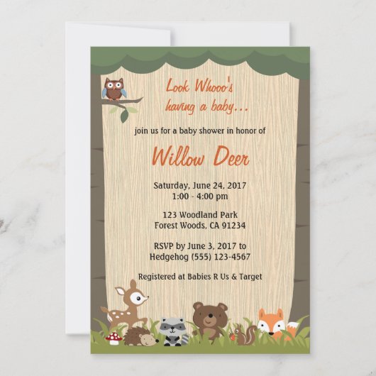 Invitation Baby shower de bois *garçon/fille/surpr (Devant)