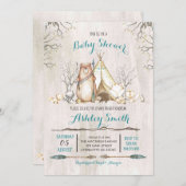 Invitation Baby shower de bois, garçon ours (Devant / Derrière)