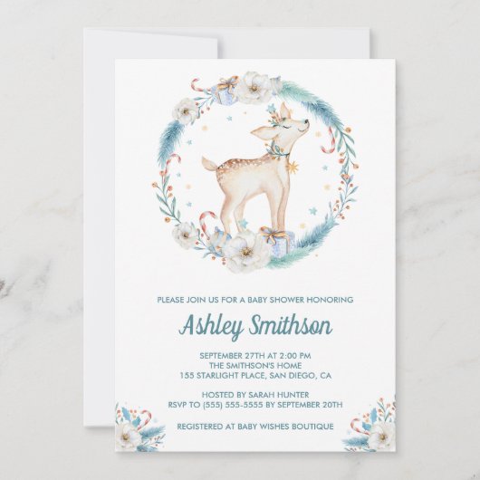 Invitation Baby shower de bois hivernal mignon (Devant)