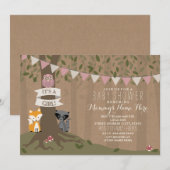 Invitation Baby shower de bois inspiré Cardstock - Fille (Devant / Derrière)