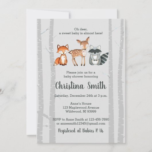 Invitation Baby shower de bois Invitation-Aquarelle Animaux (Devant)