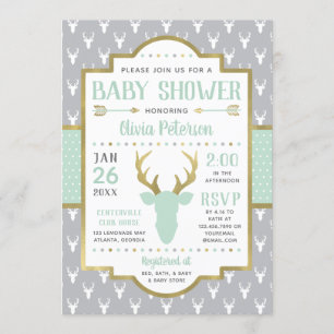 Invitation Baby shower de bois, Monnaie, Gris