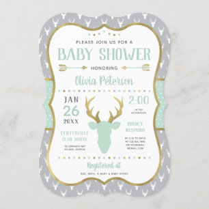 Invitation Baby shower de bois, Monnaie, Gris, Or