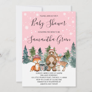 Invitation Baby shower de bois rose hiver