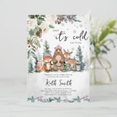 Invitation Baby shower de bois rose hiver (Debout devant)