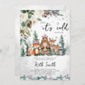 Invitation Baby shower de bois rose hiver (Devant / Derrière)