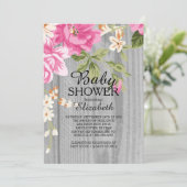 Invitation Baby shower de bois rose rustique (Debout devant)
