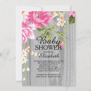Invitation Baby shower de bois rose rustique