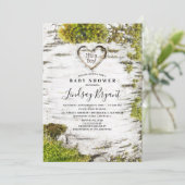 Invitation Baby shower de bois rustique de l'écorce de boulea (Debout devant)