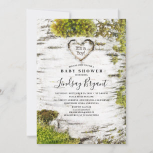 Invitation Baby shower de bois rustique de l'écorce de boulea