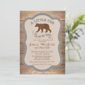 Invitation Baby shower de bois rustique Ours (Debout devant)