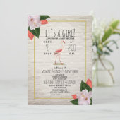 Invitation Baby shower de bois tropical du Flamant rose de br (Debout devant)