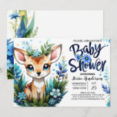 Invitation Baby shower de bois Whimsical Blue Fawn pour garço (Devant / Derrière)