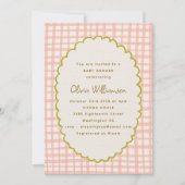 Invitation Baby shower de bordure rose En vichy pétoncle (Devant)