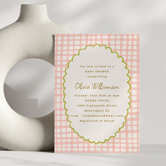 Invitation Baby shower de bordure rose En vichy pétoncle