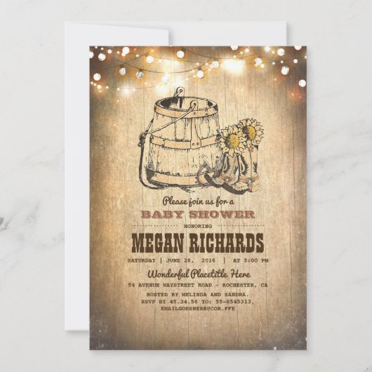 Invitation Baby shower de bottes rustiques de cow-boy (Devant)