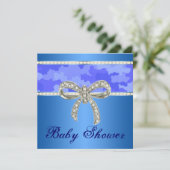 Invitation Baby shower de boue diamant Camo bleu (Debout devant)