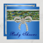 Invitation Baby shower de boue diamant Peacock ble (Devant / Derrière)