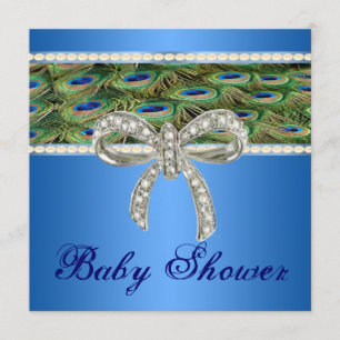 Invitation Baby shower de boue diamant Peacock ble