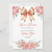 Invitation Baby shower de boue fleurie or et rose (Devant)
