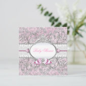 Invitation Baby shower de boue florale rose et arg (Debout devant)