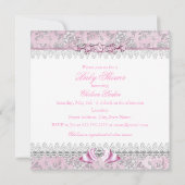 Invitation Baby shower de boue florale rose et arg (Dos)