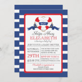 Invitation Baby shower de bouée cardiaque marine moderne (Devant / Derrière)