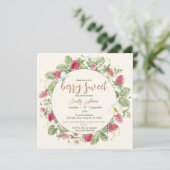 Invitation Baby shower de bouho floral de fraise d'aquarelle (Debout devant)