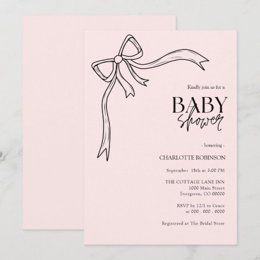 Invitation Baby shower de boule rose (Devant / Derrière)
